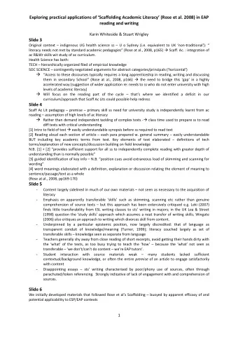 Exploring practical applications of Scaffolding Academic Literacy (Rose et al. 2008) in EAP