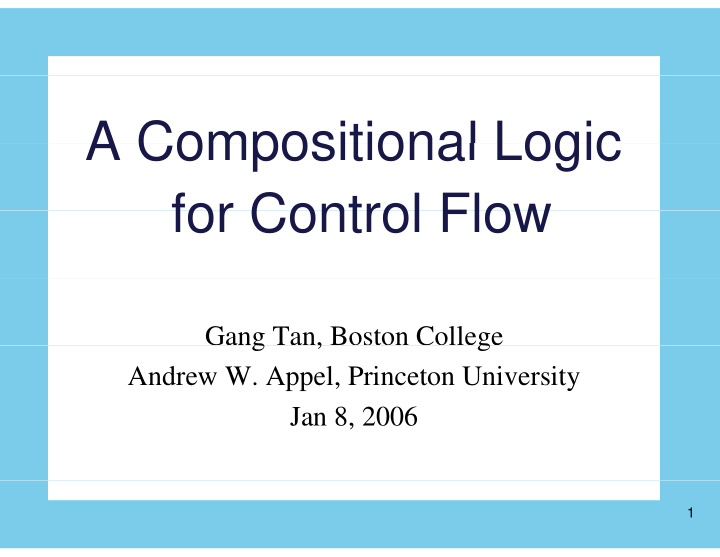a compositional logic a compositional logic for control
