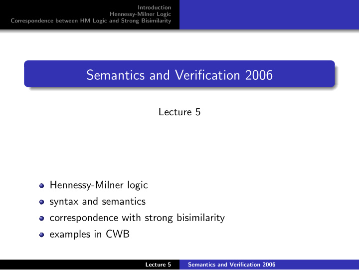 semantics and verification 2006