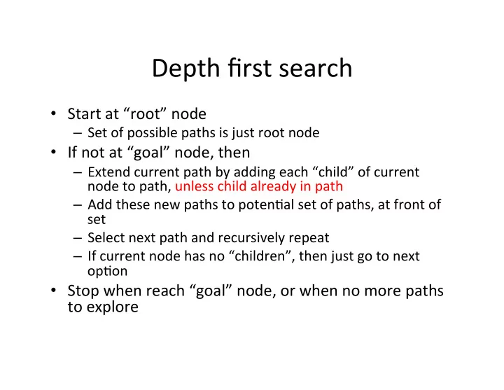 depth first search