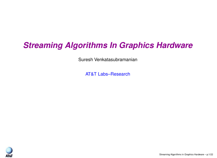 streaming algorithms in graphics hardware