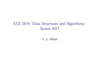 ECE 2574: Data Structures and Algorithms -  Queue ADT  C. L. Wyatt  Today we will look at the Queue