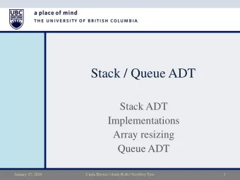 Stack / Queue ADT  Stack ADT  Implementations  Array resizing  Queue ADT  January 27, 2020  Cinda