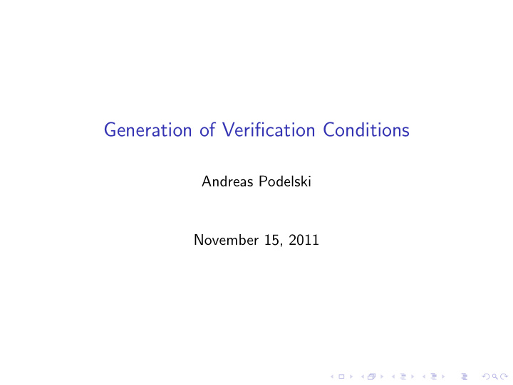 generation of verification conditions