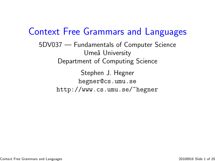 context free grammars and languages