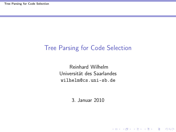 tree parsing for code selection