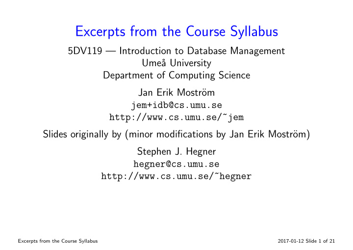 excerpts from the course syllabus