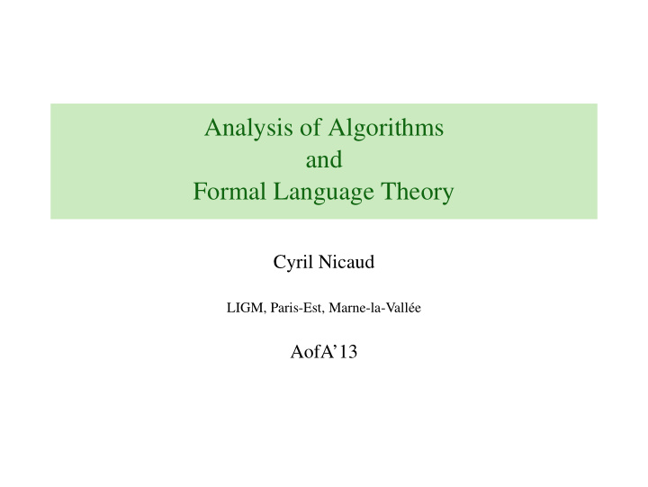 analysis of algorithms and formal language theory