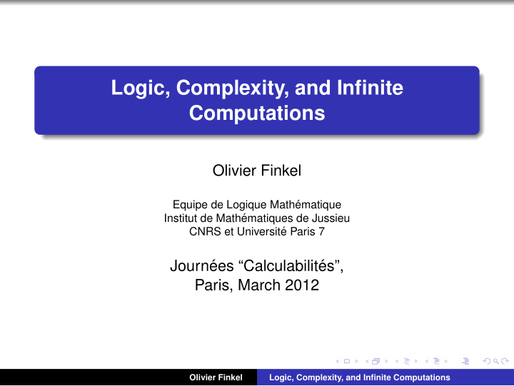 logic complexity and infinite computations