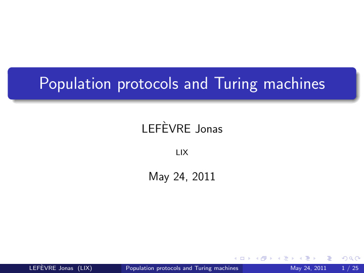 population protocols and turing machines