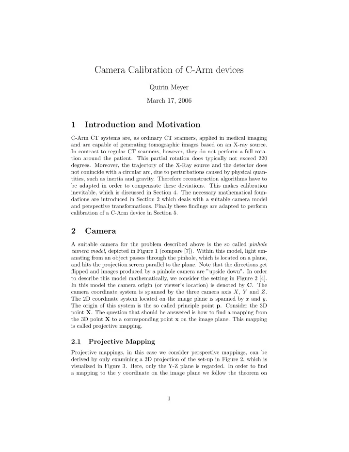 camera calibration of c arm devices