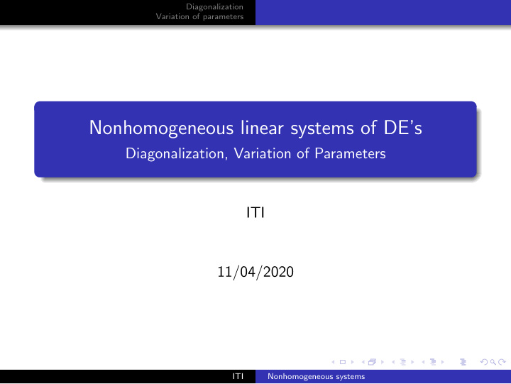 nonhomogeneous linear systems of de s