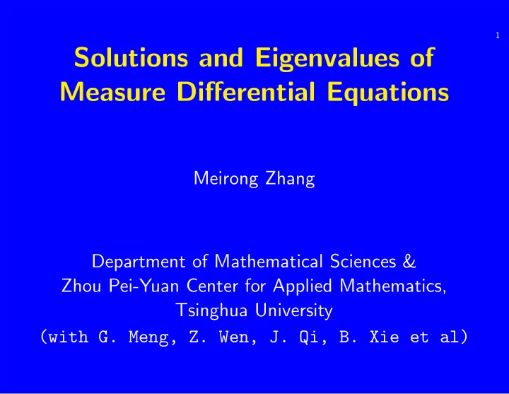 solutions and eigenvalues of measure differential