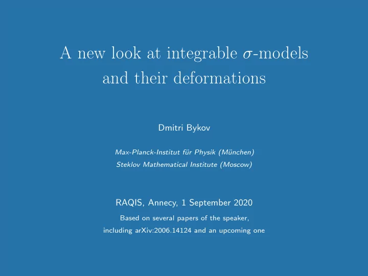 a new look at integrable models and their deformations