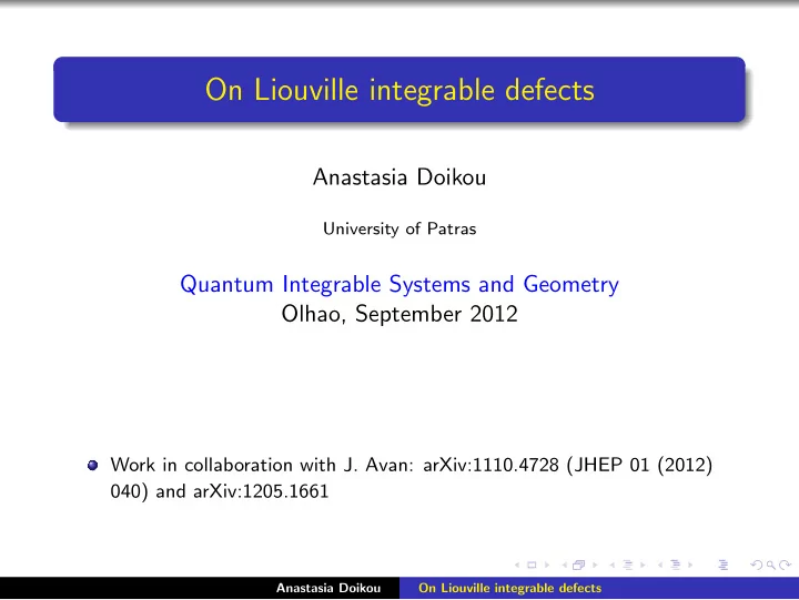 on liouville integrable defects