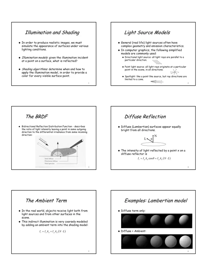illumination and shading light source models