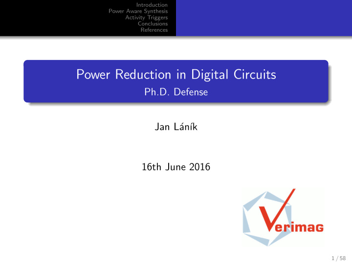 power reduction in digital circuits