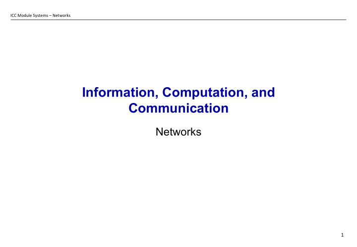 information computation and communication