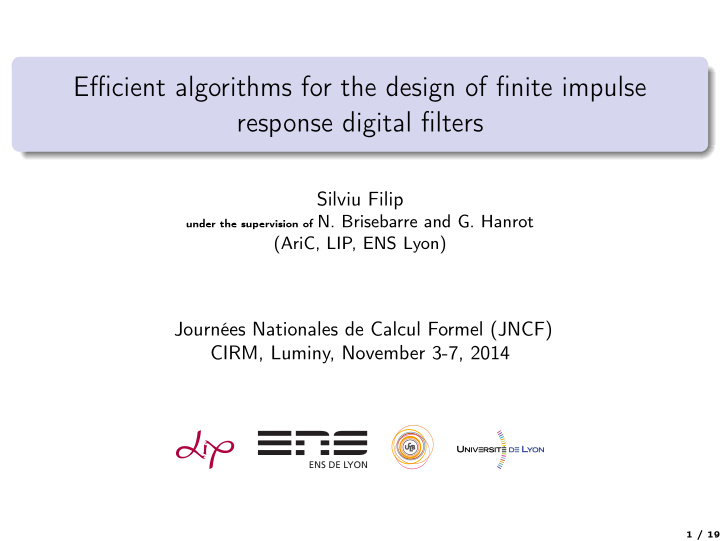 efficient algorithms for the design of finite impulse