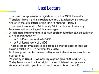 Last Lecture    The basic component of a digital circuit is the MOS transistor    Transistor