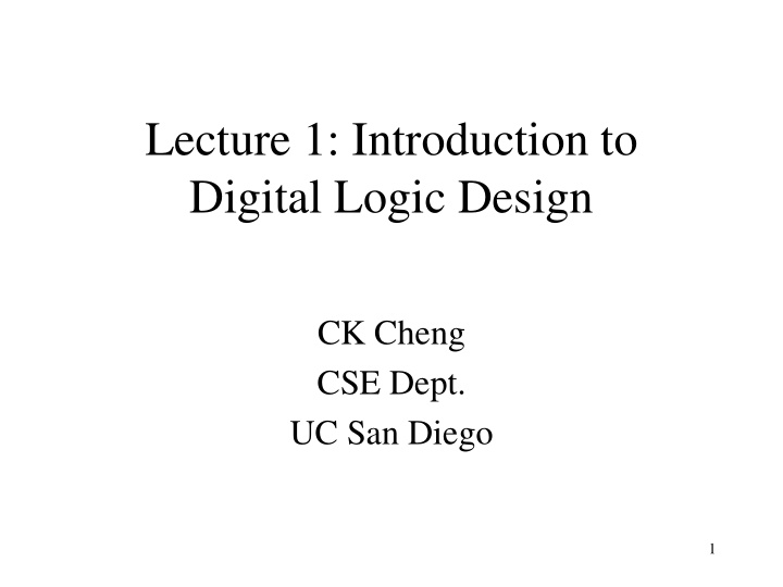 lecture 1 introduction to digital logic design