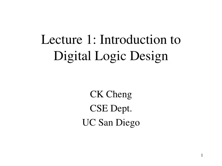 lecture 1 introduction to digital logic design