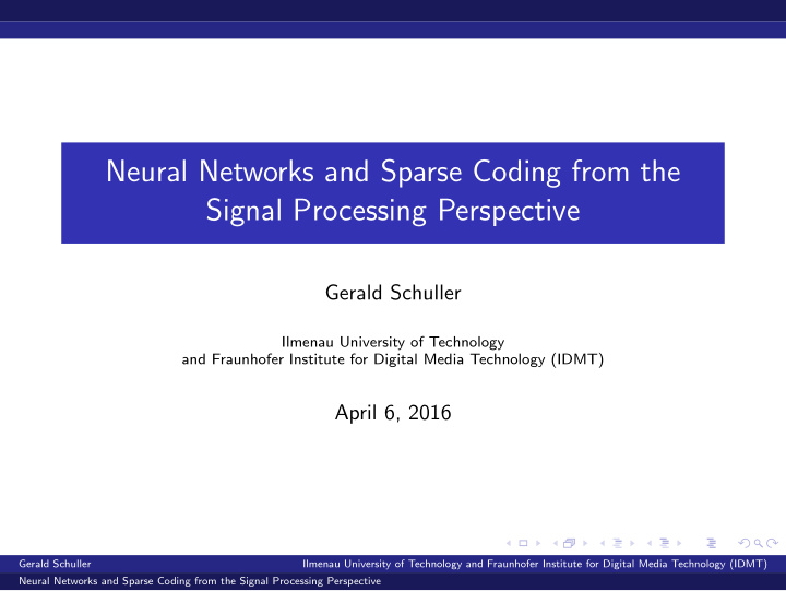 neural networks and sparse coding from the signal