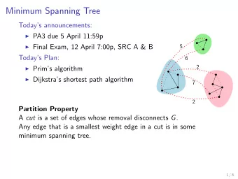 Minimum Spanning Tree  Todays announcements:  PA3 due 5 April 11:59p  Final Exam, 12 April