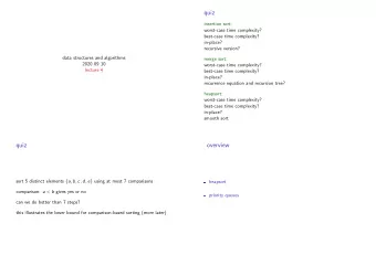 quiz  insertion sort:  worst-case time complexity?  best-case time complexity?  in-place?