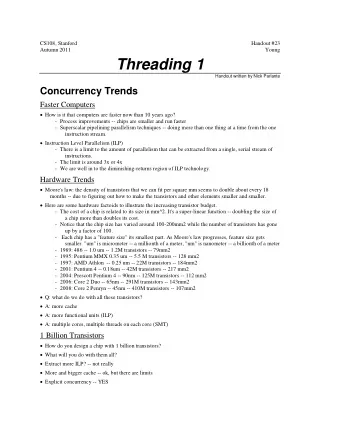 Threading 1  Handout written by Nick Parlante  Concurrency Trends  Faster Computers  How is it