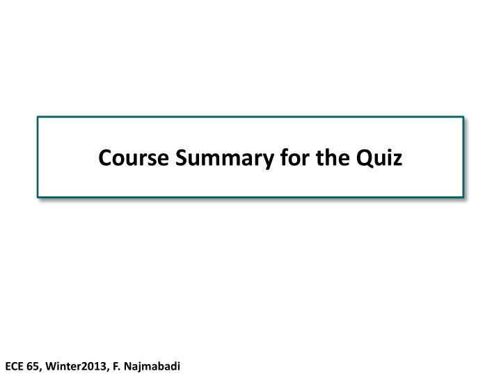 course summary for the quiz