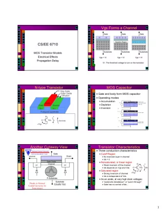 Vgs Forms a Channel  CS/EE 6710  MOS Transistor Models  Electrical Effects  Propagation Delay