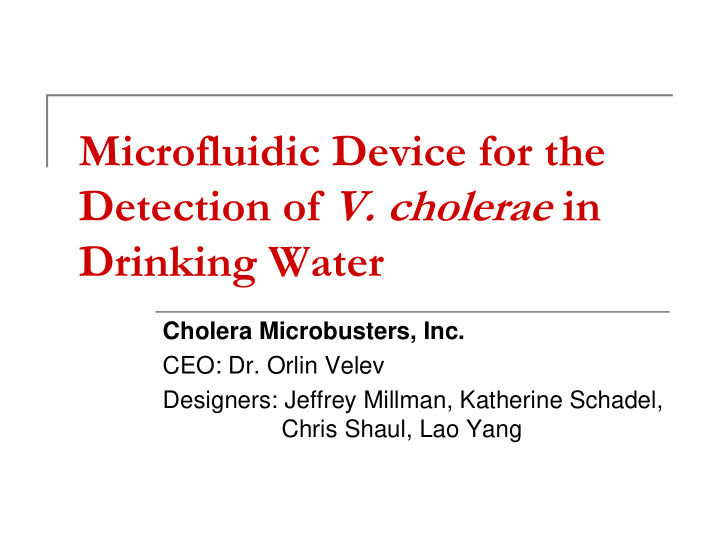 microfluidic device for the detection of v cholerae in