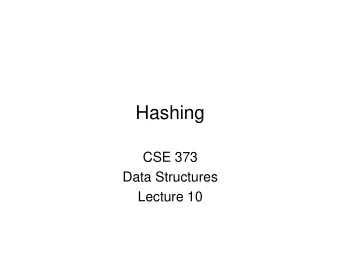 Hashing  CSE 373  Data Structures  Lecture 10  Readings   Reading   Chapter 5  4/18/03