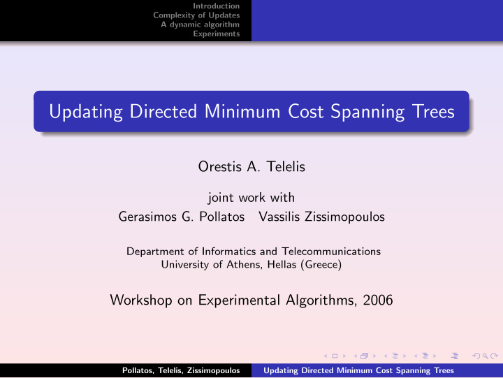updating directed minimum cost spanning trees