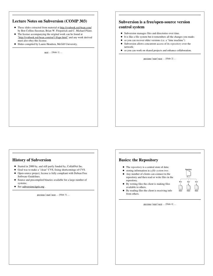 lecture notes on subversion comp 303 subversion is a free