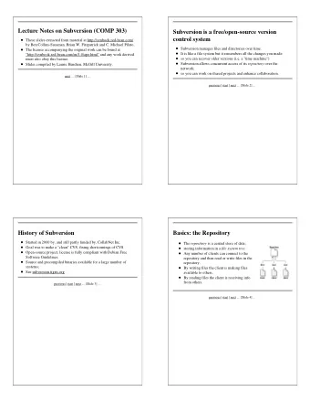 Lecture Notes on Subversion (COMP 303)  Subversion is a free/open-source version  control system