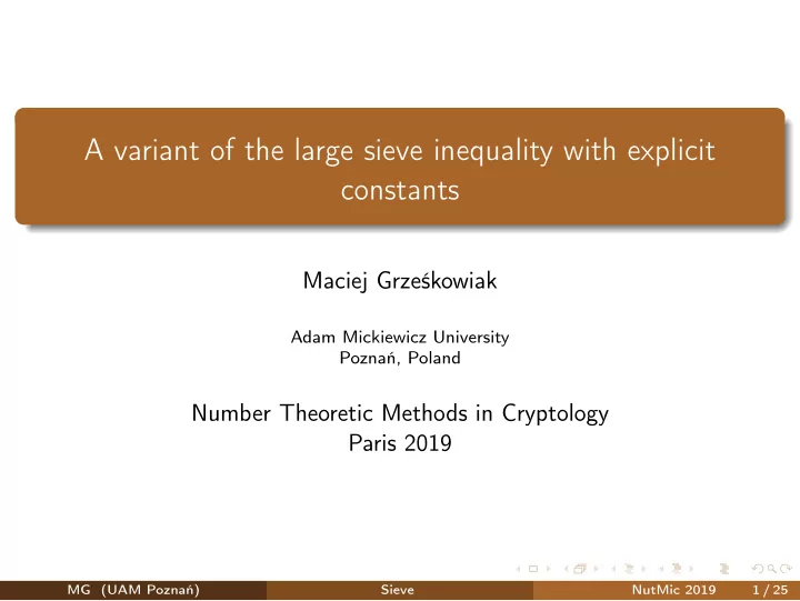 a variant of the large sieve inequality with explicit