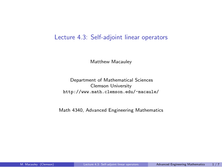 lecture 4 3 self adjoint linear operators