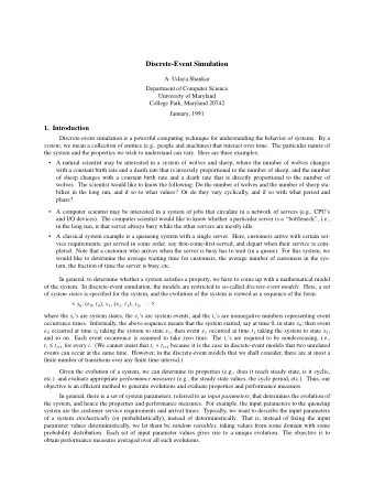 Discrete-Event Simulation  A. Udaya Shankar  Department of Computer Science  University of Maryland