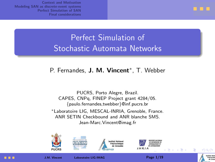 perfect simulation of stochastic automata networks
