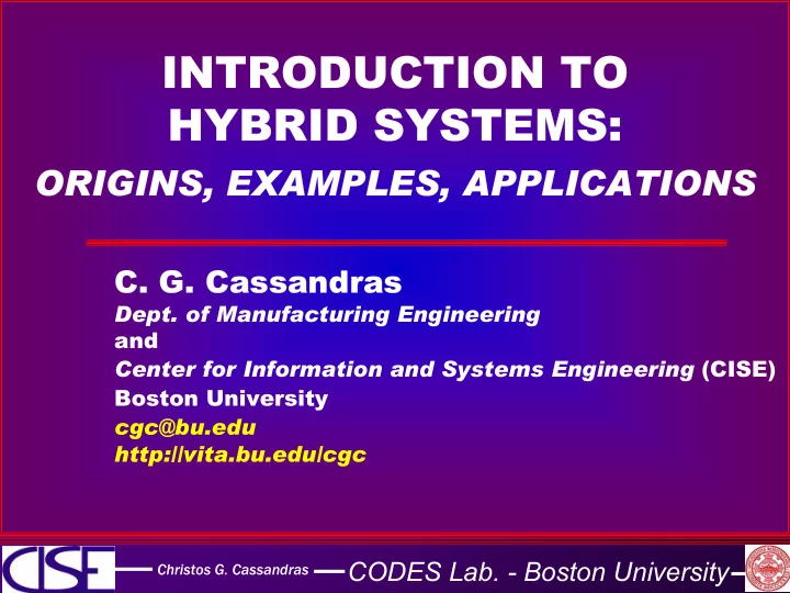 introduction to introduction to hybrid systems hybrid