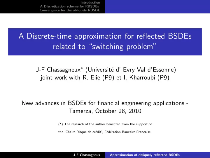 a discrete time approximation for reflected bsdes related