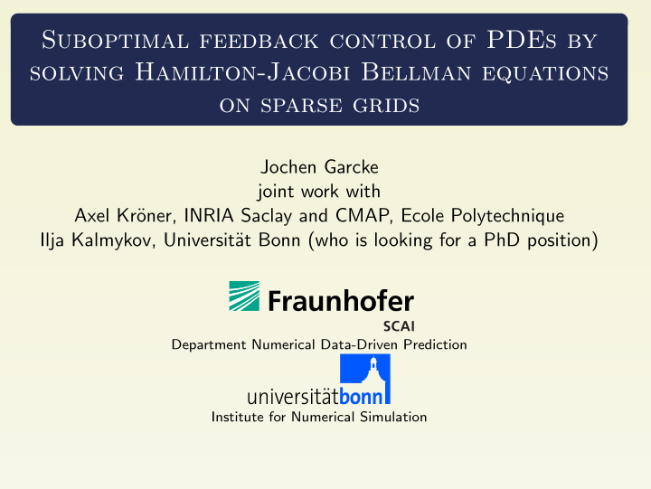 suboptimal feedback control of pdes by solving hamilton
