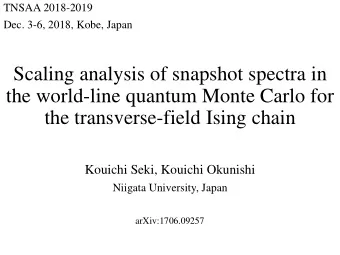 Scaling analysis of snapshot spectra in  the world-line quantum Monte Carlo for  the