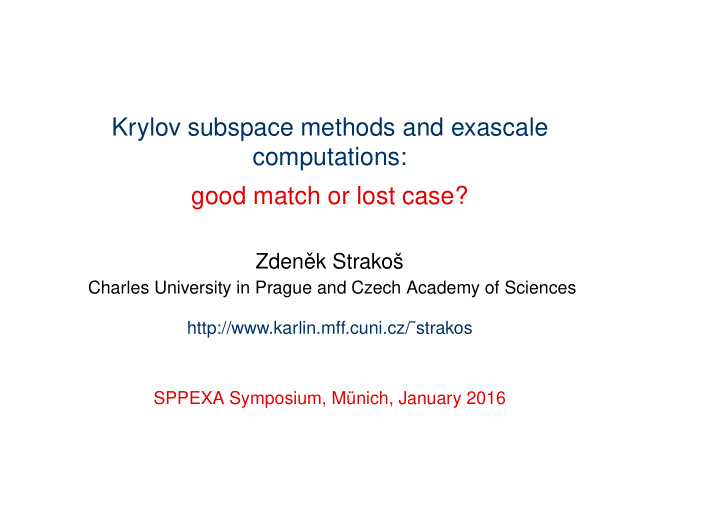 krylov subspace methods and exascale computations good