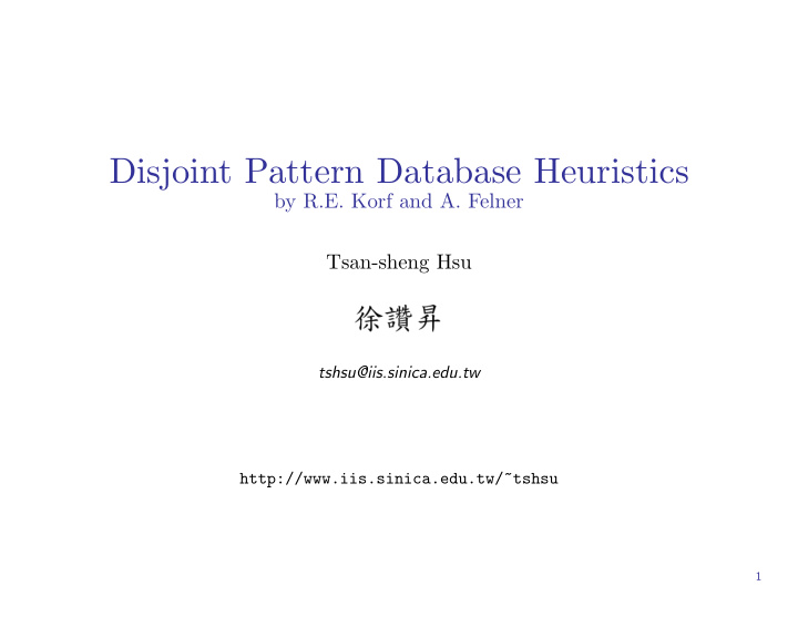 disjoint pattern database heuristics