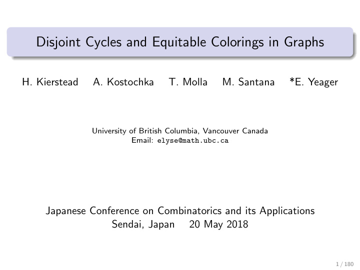 disjoint cycles and equitable colorings in graphs