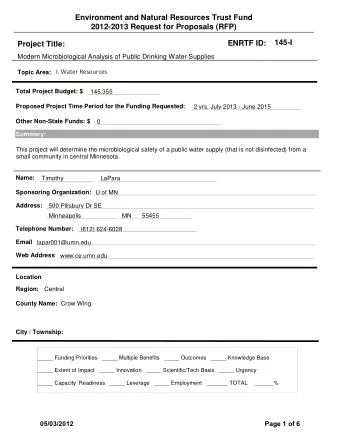 Environment and Natural Resources Trust Fund  2012-2013 Request for Proposals (RFP)  145-I  ENRTF