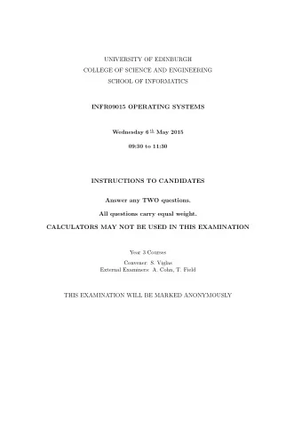 UNIVERSITY OF EDINBURGH  COLLEGE OF SCIENCE AND ENGINEERING  SCHOOL OF INFORMATICS  INFR09015